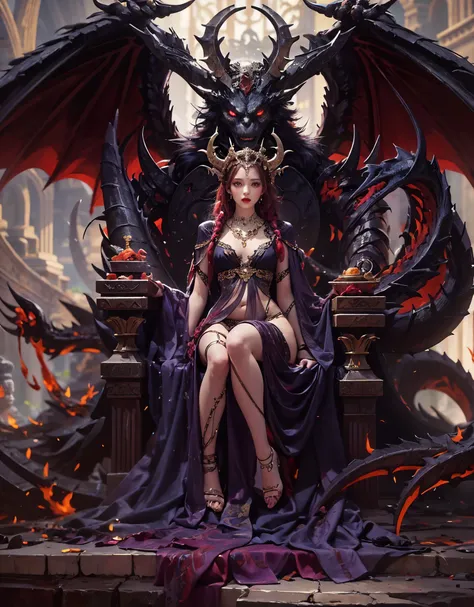 8k, RAW photo, best quality, masterpiece, realistic, photo-realistic, clear, professional lighting, beautiful face, best quality,ultra high res
female demon lord,eternal youth,25 years old,long hair,complex braids,decorations,deep red hair,jet black hair,...