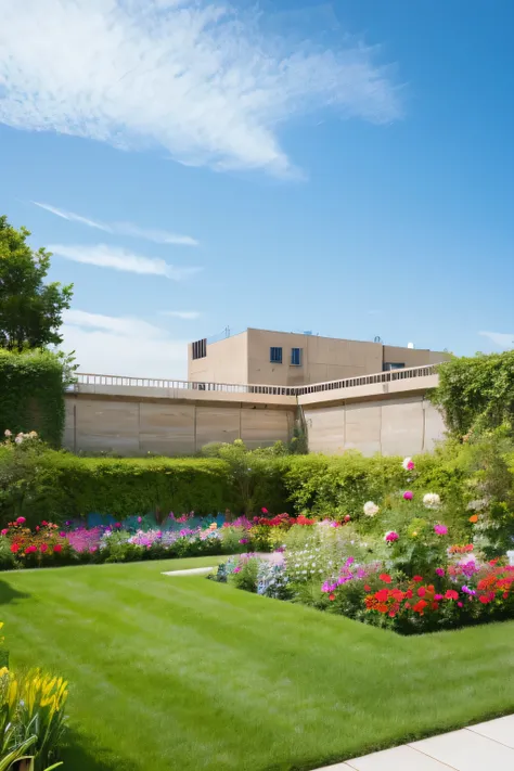 Rooftop garden and blue sky