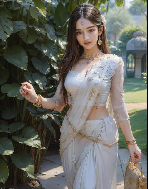 ((top-quality、masterpiece、photographrealistic:1.4、8K))、Beautuful Women、full body Esbian、sixteen years old、delicate and beautiful face、The Great Noble Lady of India、(Women in Southeast Asia)、(Indian style luxury saris and headdress)、Luxury accessories、Sare...