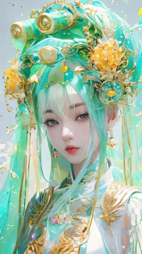 Tang suit，Chinese Hanfu，a image of a woman wearing colorful robot tech, in the style of free-flowing surrealism, shiny/glossy, precise and lifelike, hard surface modeling, precisionist lines, light silver and azure, engineering/construction and design，Lumi...