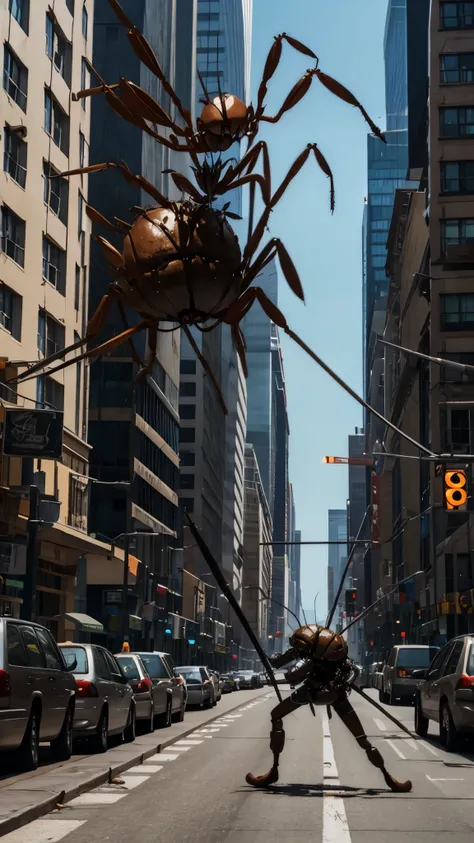 Giant ants with bodies covered in weapons are attacking the city  