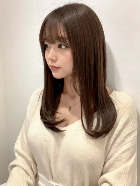 (Highly realistic photos, High resolution, detailed face, fine eyes), ((Taken in front of a white wall))、japanese woman, 40 years old, various expressions, alone:1, slim figure, different hairstyles, casual clothes, Only one person appears in the photo、lon...