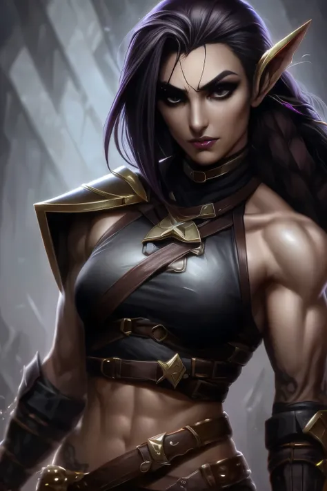 (highest quality), dark elf, Large sword, sexy beauty, short bob, realistic, super detailed, High resolution,  moderate muscle，fantasy