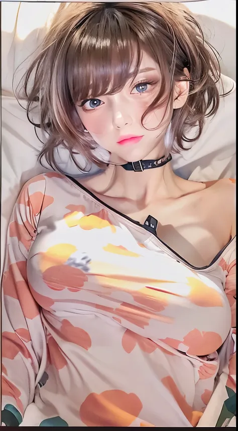 NSFW,((highest quality, 8k, masterpiece :1.3)), 1 girl, pretty woman with thin abs :1.3, (medium short hair, huge breasts :1.2), pajamas:1.1, super detailed face, fine eyes, 