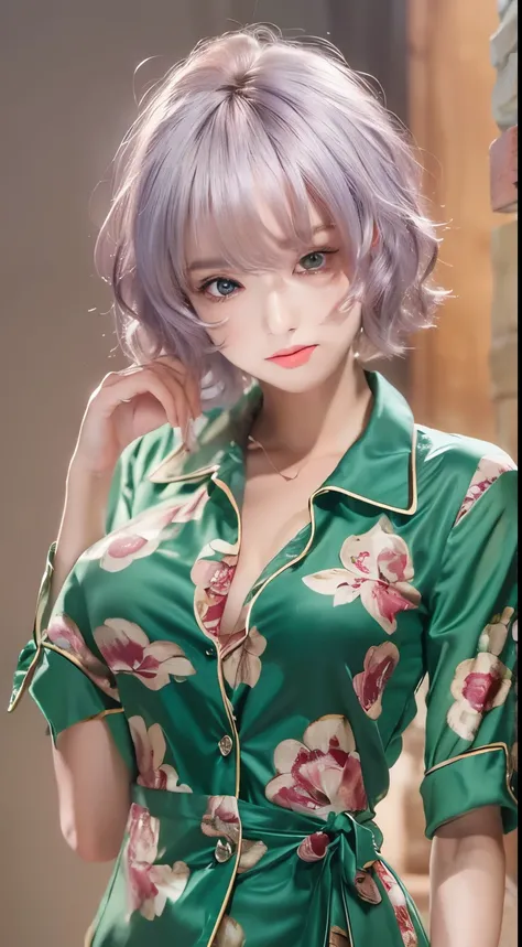 NSFW,((highest quality, 8k, masterpiece :1.3)), 1 girl, pretty woman with thin abs :1.3, (medium short hair, huge breasts :1.2), pajamas:1.1, super detailed face, fine eyes, 