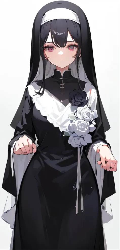 pretty, perfect face, nun, white veil, older sister, perfect eye, detailed pupils, smug