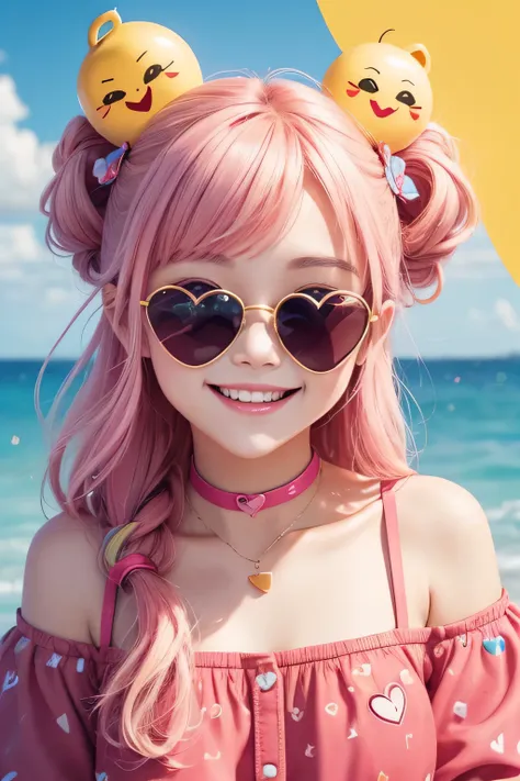 a {🥰 stylish girl with sunglasses smiling face with hearts a yellow face with smiling eyes, a closed smile, rosy cheeks, and sev...