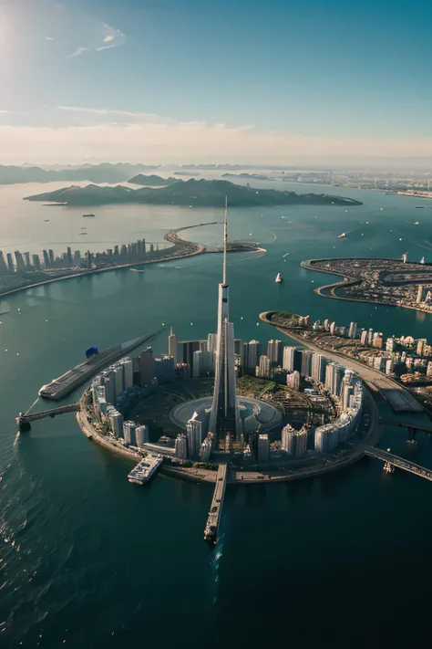 aerial shot over a futuristic city, showcasing the digital worlds complexity