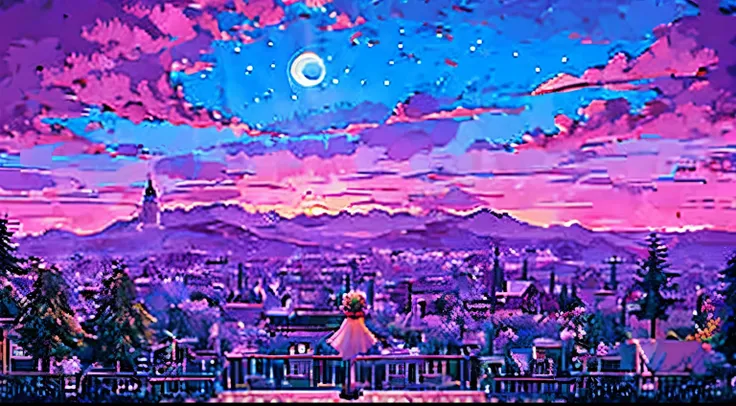 Back view of a boy and girl, fantasy world, a city with a mysterious landscape, a nostalgic summer in Japan, a sunset, nostalgic, decadent, fantastic, reminding me of something, sad, sad, moving, warm hand-drawn illustration, delicate, highest quality, mas...