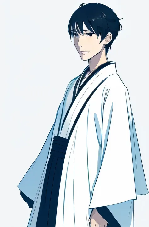 white costume　male　kimono　insidious　Standing picture　An illustration　anime　stubble　middle aged　white background