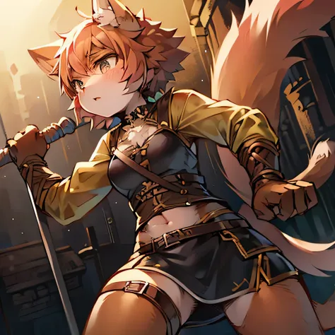 kemono, cat girl, brawler, battle staff, adventurer, huntress, outgoing, tomboyish