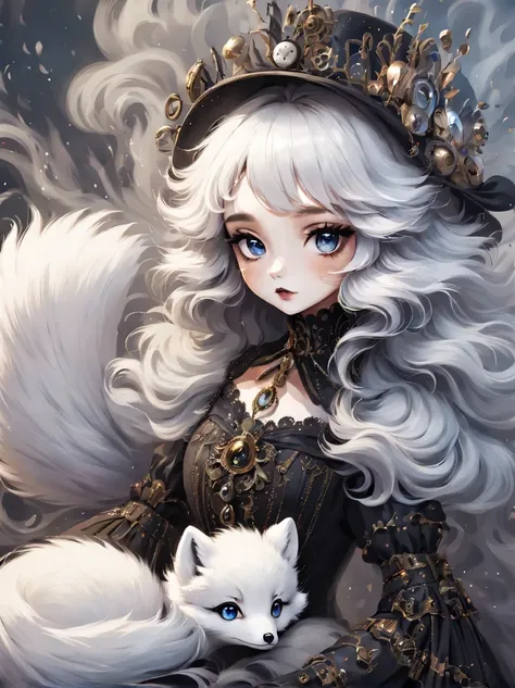 （best quality，masterpiece：1.2，detailed details），(arctic fox:1.2)，（可爱的小arctic fox,big eyes， fluffy hair），（dark gothic，steampunk g...