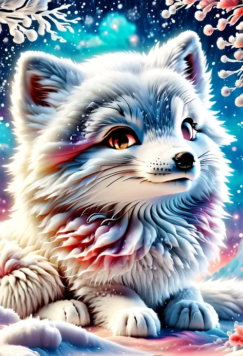 (masterpiece, best quality:1.2), q version, 1 lovely little arctic fox, north america，dream，cartoon, lovely, lively.