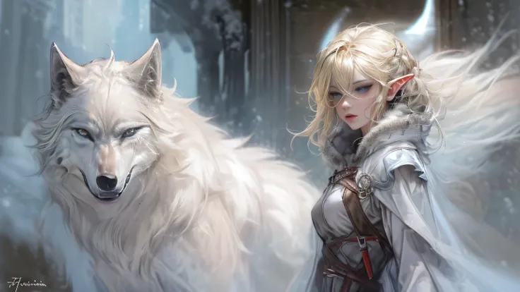 ((enlargement)), ((masterpiece, best quality)), (fractal art:1.3), viking elf girl, big 가슴, fancy, Standing with ancient A wolf, concept yoji shinkawa, concept art, painting, Frank Prazzetta(Frank Prazzetta)(Frank Prazzetta(Frank Prazzetta))(Frank Prazzett...