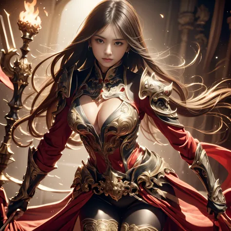 (((Realistic, masterpiece, best quality, crisp detail, high definition, high detail, sharp focus, perfect studio lightning))), 17 years old chinese girl, wearing heavy golden armor, chinese style armor, full body armor, full decorated armor, long straight ...