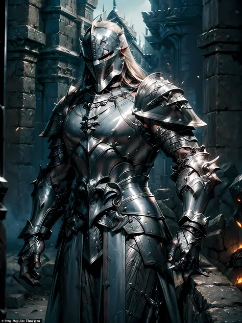 (((Epic and visually stunning digital anime upper body portrait, which depicts a male sylph-like male knight, dressed in full steel knight armor.:1.2))), ((( Huge muscular body:1.5, closed metal angel helmet:1.5))), (((character decorated (in gothic plate ...