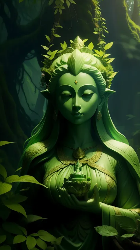 goddess of the mossy earth，myth, nature goddess, nature goddess, guan yin, fantasy stills, movie goddess close up, jungle goddes...