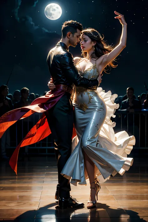 Ultra-detailed, Hyper-realistic: A Couple Dancing with Salsa or Bachata Style (Night, Full Moon, and Stars Background)

Amidst the tranquil night, a captivating dance unfolds between two passionate individuals. The man, with a confident gaze, holds his par...