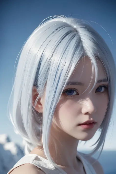 long eyelashes, solid round eyes, faint smile, Colored inner hair, white hair, Surrealism, shadow, relief, vertical painting, leave, atmospheric perspective, anime style, 8k, Ultra-detailed, precise, best quality, Award-winning, Texture Skin--Automatic