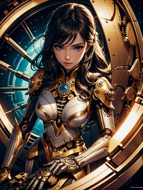 ((highest quality)),(ultra high resolution),(Super detailed),(detailed description),((best CG)),(best work of art),super precision art,amazing drawing art,(Sci-fi art with precise details:1.5), (1 woman:1.8),((mechanical:1.7)),(Mechanics detailed down to t...