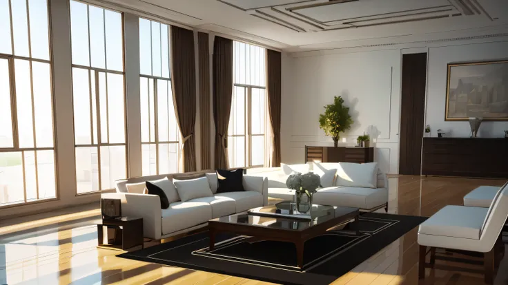 you are a famous interior designer、I was asked to create a 3D image of a large modern room.。. Create a harmonious environment with modern and minimalist furniture. Including garden interior.