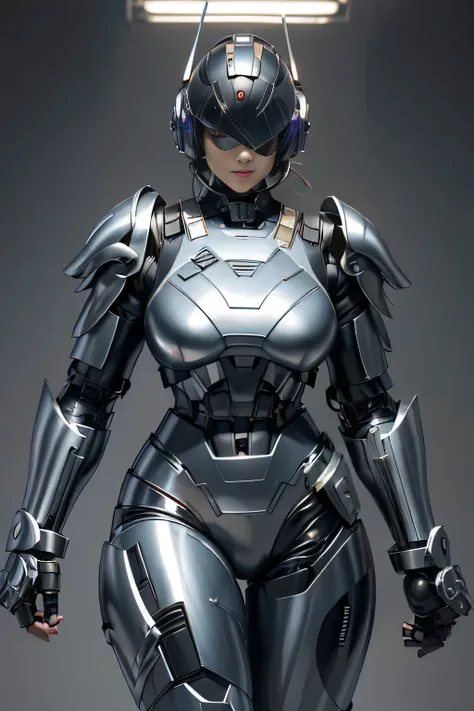 female robocop solo、armor that completely covers the whole body、very large armor、helmet to hide eyes、rainbow armor、armor that co...