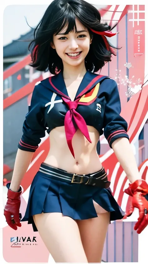 a close up of a person in a uniform with gloves, attractive matoi ryuko, fubuki, gapmoe yandere, yandere, ryuko matoi, yandere. tall, kantai collection style, ecchi anime style, sailor uniform, kill la kill illustration, gapmoe yandere grimdark, yuyushiki,...