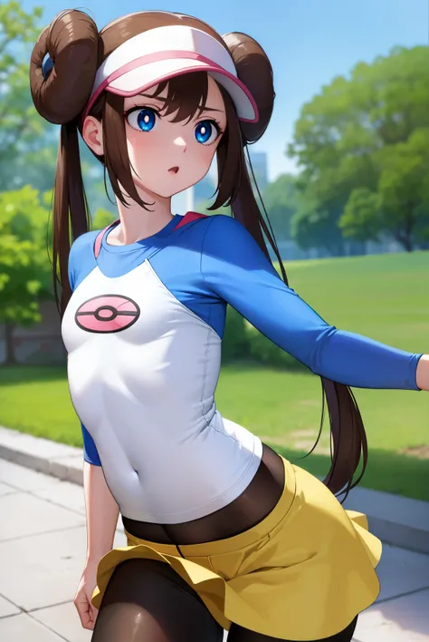 rosa, rosa, brown hair, double good, doughnut bun hair, bun hair, blue eyes, hair between eyes, twin tails, (small breasts:1.2),...