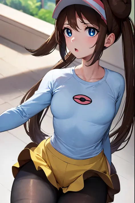 rosa, rosa, brown hair, double good, doughnut bun hair, bun hair, blue eyes, hair between eyes, twin tails, (small breasts:1.2),...