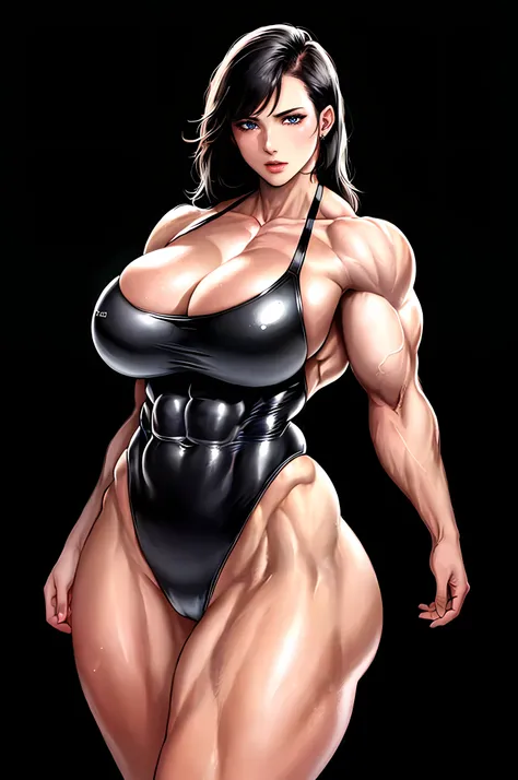 (((((Massive Female Bodybuilder))))), , , 
((((Muscular Quadriceps)))), , , 
((((Huge breasts)))), , , 
1girl, ,Realistic Huang Tingting, Delicate and messy short black hair, Medium Shot Shot, Detailed skin, Detailed body, Solo, Slip on a gleaming latex sh...