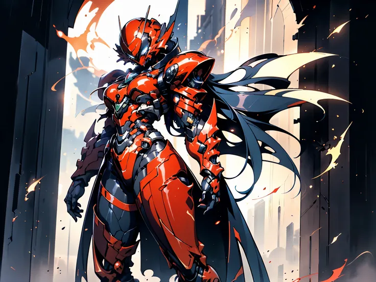 A woman adorned in fantasy-style full-body armor, a crown-concept fully enclosed helmet that unveils only her eyes, a composite layered chest plate, fully encompassing shoulder and hand guards, a lightweight waist armor, form-fitting shin guards, the overa...