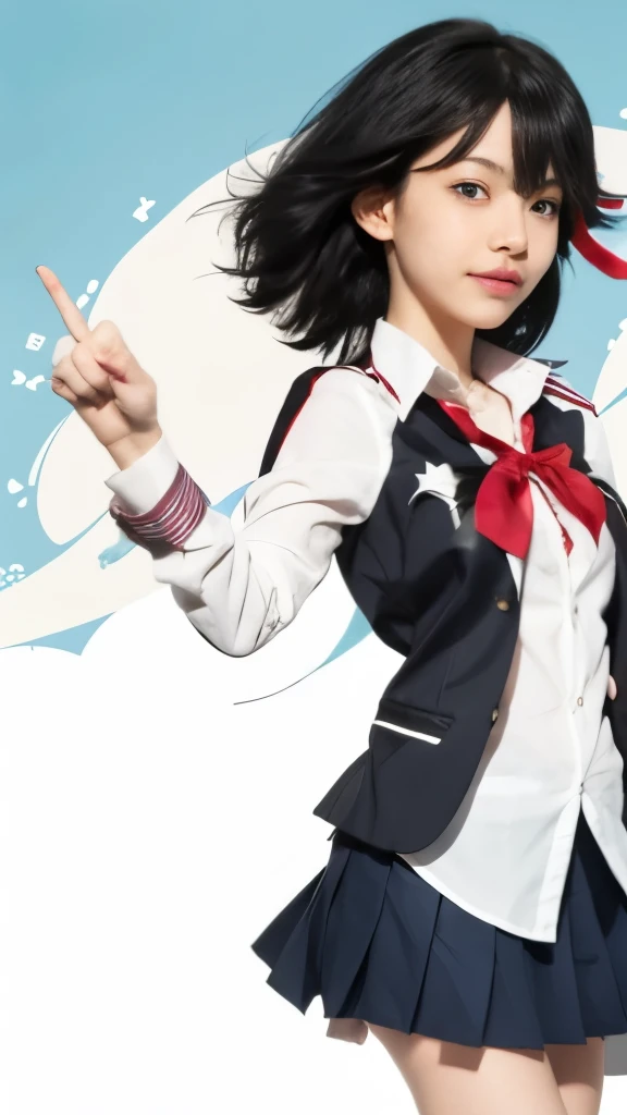 anime girl in a school uniform with a red bow, attractive matoi ryuko, ryuko matoi, 2 d anime style, with index finger, anime visual of a cute girl, anime cover, official art, kill la kill illustration, otaku gangasta, 2 d anime, anime moe artstyle, kill l...