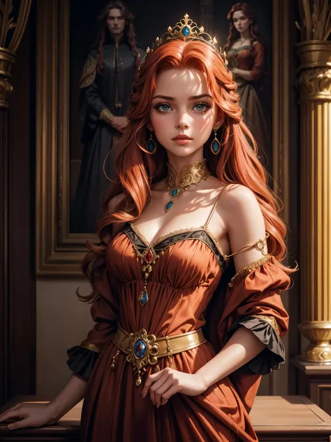 pintura de uma jovem mulher com cabelo BLONDE HAIR e um estrangulamento em um vestido preto, Estilo de arte de John Collier, Donzela com cabelo de cobre, estilo de karol bak, uma jovem ruiva, Retrato de uma jovem bruxa, No estilo de arte de Bowater, Direct...