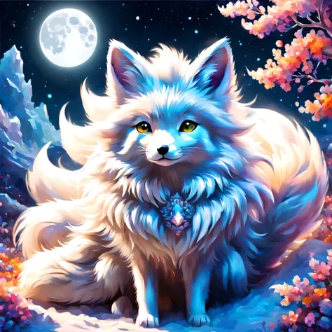 arctic fox:silver fur:fluffy:god々new:godの使い:silver fox,崖の上からhorizonを見下ろす白狐のボスを描きます,素晴らnew絵画,horizon,寒くて餌も少ない厳new環境の中、the white f...