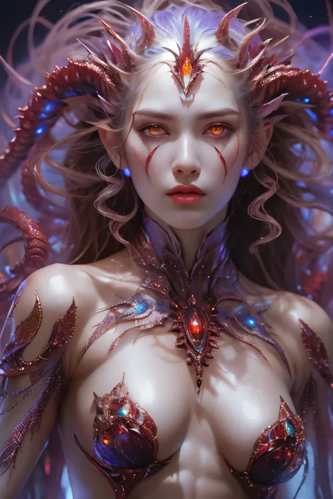 (1 female medusa-like mutant: 1.2), With a beautiful, enchanting face, this alien seduces us with her allure. Her captivating red eyes gleam brightly, reminiscent of burning embers. Her full body is unlike any humans, boasting a sexy, otherworldly form. No...