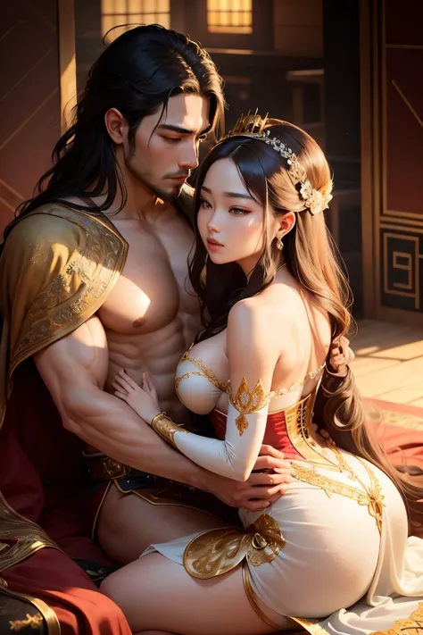 In the opulent chamber of Joseons royal palace, the regal king and his captivating princess lie on a sumptuous bed. The room is bathed in the soft glow of a high-definition, studio light, casting an 8k-sharp, realistic illumination on their elegant forms.
...