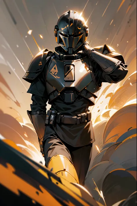 1male, space armor, black armor, black space armor, mandalorian armor, black clothing, hands behind back, black hair, short hair...