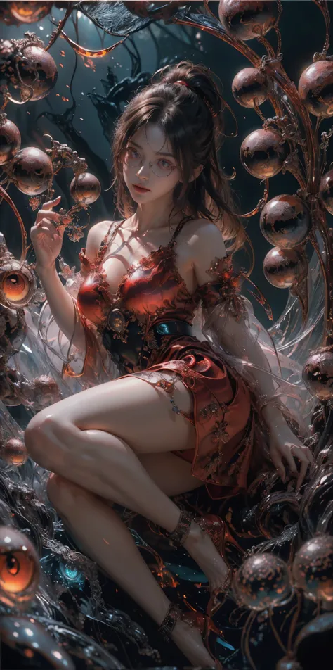 (The best illustrations)、realisitic、ultra-detailliert、The best lighting、Best Shadows、alluring succubus, ethereal beauty, perched on a cloud, (fantasy illustration:1.3), enchanting gaze, captivating pose, delicate wings, otherworldly charm, mystical sky, (L...