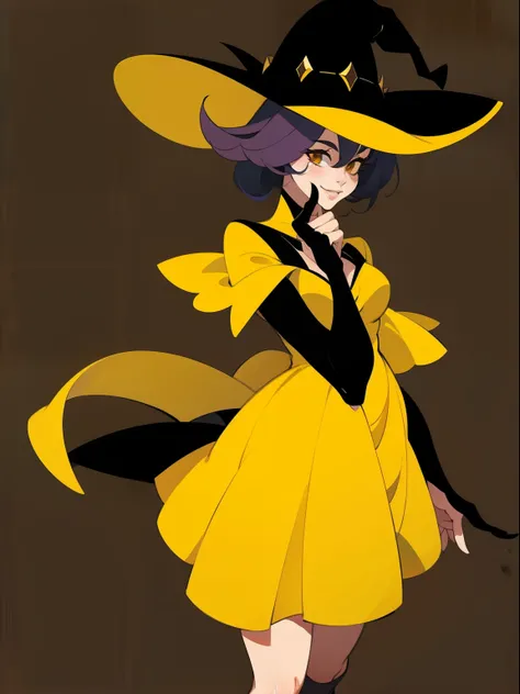 Accept character concept, Woman, yellow dress, witch hat