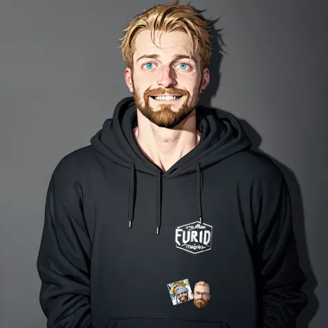 arafed man with a beard and a black hoodie smiles at the camera, felix englund, mitch foust, twitch streamer / gamer ludwig, felix englund style, professional picture, high quality portrait, headshot profile picture, black hoodie techie, headshot photo, ma...