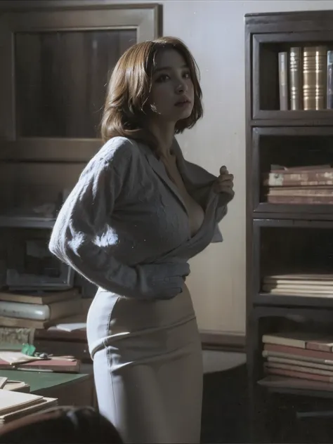dressed, (photo realistic:1.4), (hyper realistic:1.4), (realistic:1.3), (smoother lighting:1.05), (Improve the quality of cinematic lighting:0.9), 32K, 40 year old Japanese woman, realistic lighting, Backlight, light shines on your face, ray tracing, (brig...