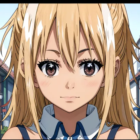 symmetrical face, clean lines, anime style, front view, close up, passport pic