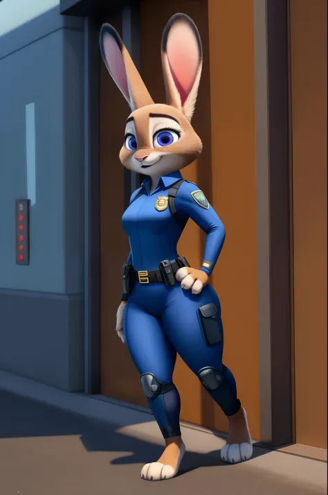 hifi,hd,8kjudy hopps,with his police uniform,thick thighs, thin hips, thick paws,zootopia 2,realistic textures,realistic fur