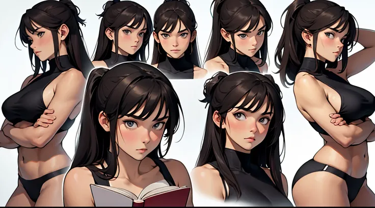 example of how to draw a book of a head looking forward in stages, various poses, something girls, 4k