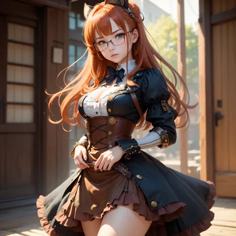 8k, masterpiece, best quality, realistic, higly detailed, cowboy shot, 1girl, solo, Itsuki Nakano, serious looking girl, medium-length hair, expressive ahoge, reddish-orange hair colour, a pair of star-shaped hairpins near both of her eyes, dark blue eyes,...