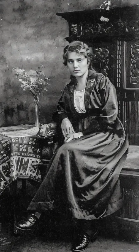 arafed photo of a 40 year old woman sitting on a chair with a vase of flowers., Anna Kovalevskaya, maria panfilova, by María Johanna Görtz, nettie wakefield, magdalena radziej, Maria Fortuny, anastasia ovchinnikova, anna nikonova, Teniente Elsie pocos, by ...