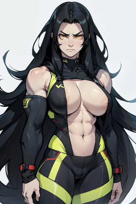 girl huge muscles very long hair black hair yellow eyes pale skin upset girl huge muscles very long hair black hair yellow eyes pale skin upset 