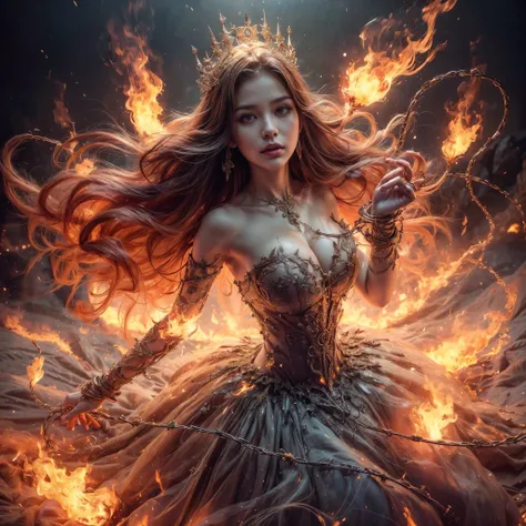 arafed woman with gigantic breast in a 
Tight lightning steel dress in front of a building, wearing an ornate outfit, ornate dress, intricate dress, elegant fire dress, ornate and elegant, extravagant dress, inspired by Hedi Xandt, ornate attire, intricate...