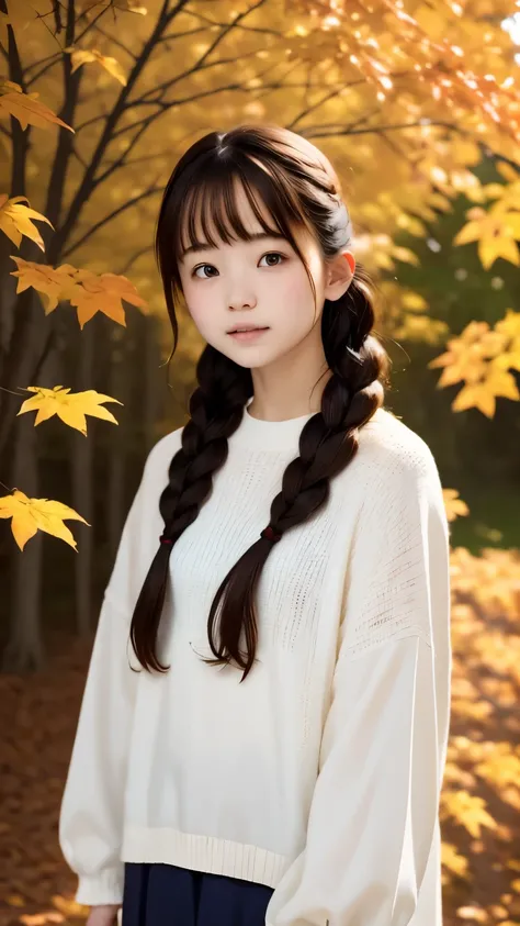 ((masterpiece、In 8K、RAW photo、best quality、超Realisticな：1.2))、(Realistic、Realisticな写真：1.2)、beautiful girl、solo、perfect face、delicate and beautiful face、Eye and face details 、Braids bundled into one:1.7、carefully drawn hair、french braid、(Fashionable autumn o...