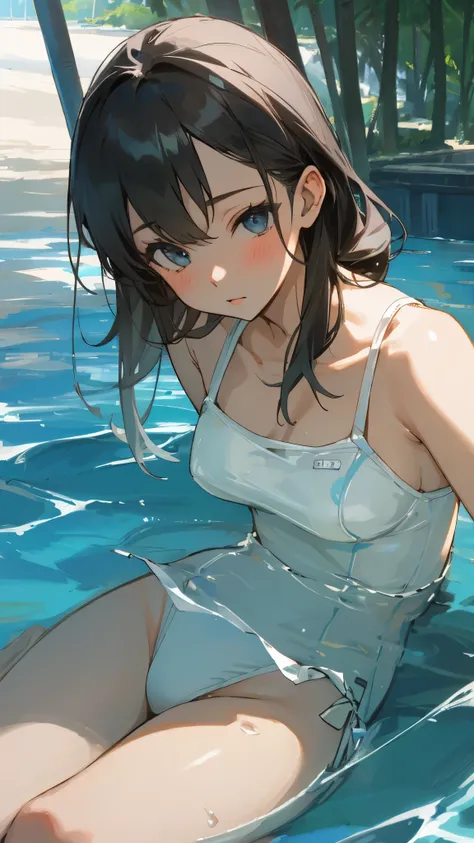 beautiful girl、swimsuit、beach、highlight on eyeasterpiece、high resolution